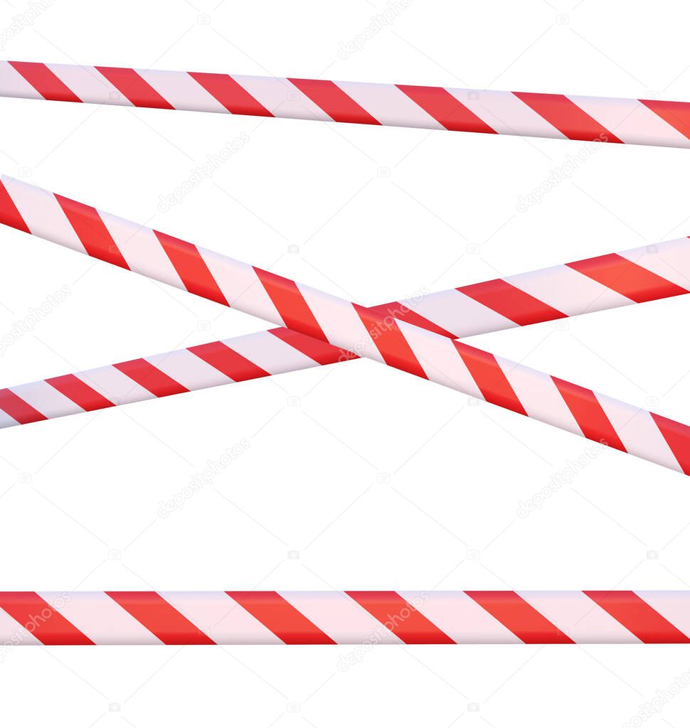 Signal prohibition tapes of red-white color isolated on a white, 3d render