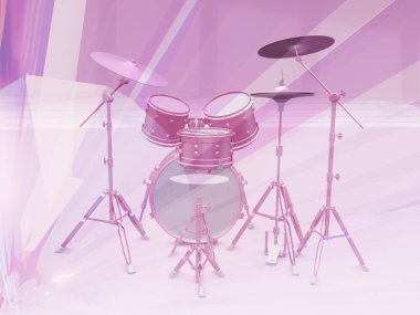 Renkli arka planda akustik bateri seti. 3d illüstrasyon