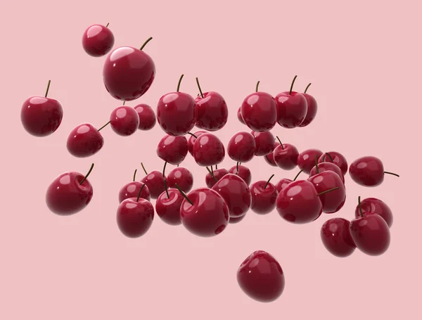 Falling Cherry Isolated Background Cherry Air Render — Stock Photo, Image
