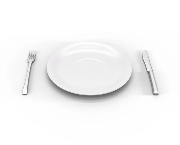 Töm Tallrik Gaffel Och Kniv Isolerad Vitt Hunger Eller Diet — Stockfoto