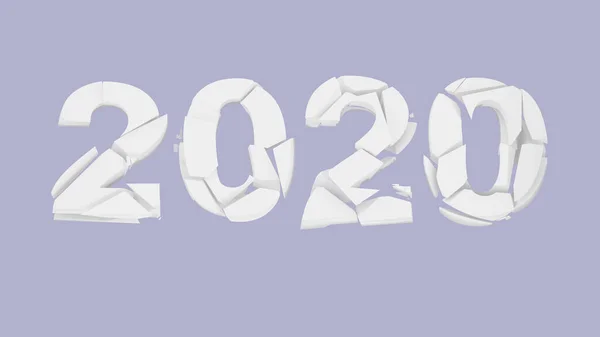 Rusak 2020 Tahun Karena Latar Belakang Putih Angka 2020 Hancur — Stok Foto