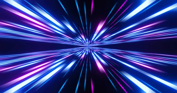 Yüksek hızın soyut görüntüsü. Pembe mavi çizgi kompozisyonu. Soyut parlak neon çizgiler ve çizgiler. Uçan neon şeritli soyut bir arka plan. Hareket 3d illüstrasyon
