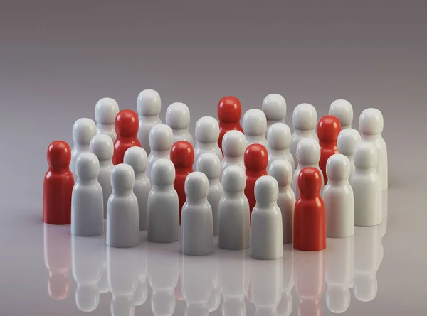 人々の抽象的な群衆 赤の人々 私たちの間で感染した ウイルスの概念 3Dイラスト — ストック写真