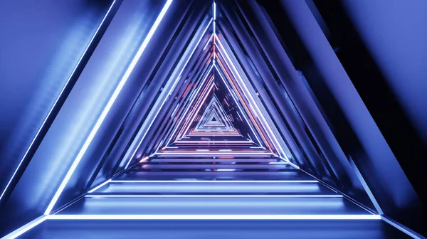 Abstraktní Futuristická Chodba Trojúhelníky Fluorescenční Ultrafialové Světlo Barevné Laserové Neonové — Stock fotografie
