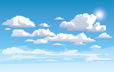 Mavi bulutlu gökyüzü. Anime temiz stil. Arkaplan tasarımı