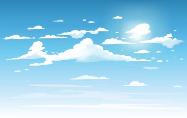Vektör mavi gökyüzü bulutlar. Anime temiz tarzı. Arka plan tasarım