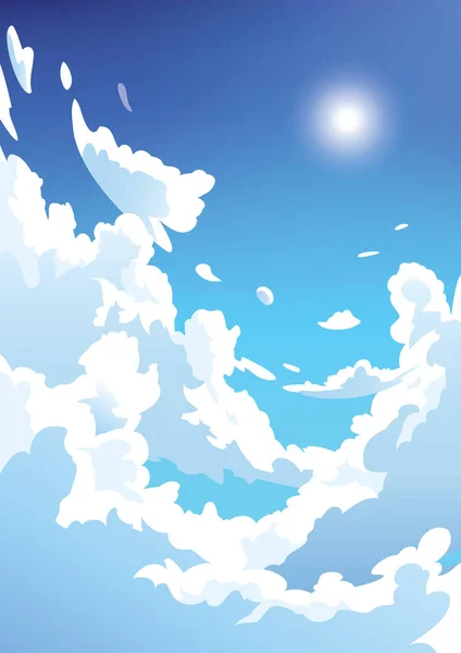 Nuvens Vectoriais Céu Azul Estilo Limpo Anime Projeto Fundo — Vetor de Stock