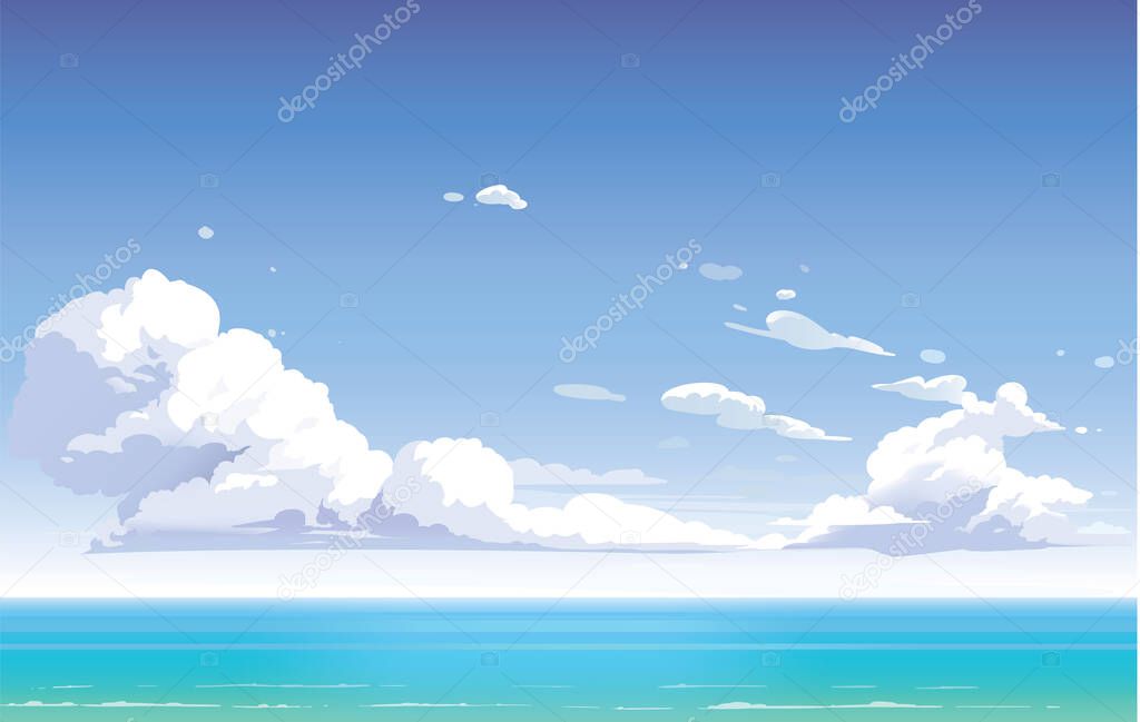Vector day landscape sky clouds. Sunset. Clean style. Background design