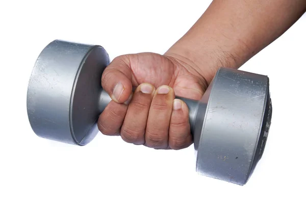 Hand holding a dumbbells — Stock Photo, Image