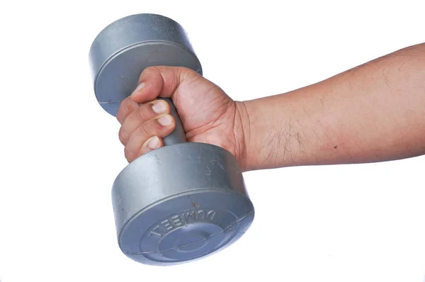 Hand holding a dumbbells Stock Photo