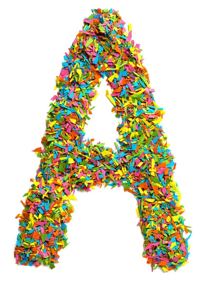 Большая Заглавная Английская Буква Сделанная Цветной Бумаги Конфетти Изолированы Белом — стоковое фото