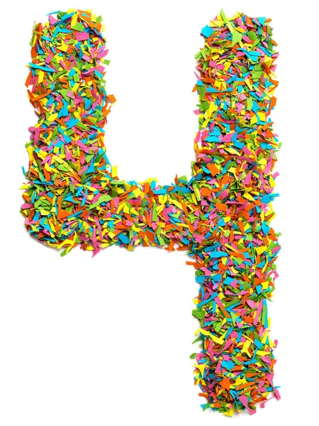 Big Number Four Digit Made Colourful Paper Confetti Isolated White — 스톡 사진