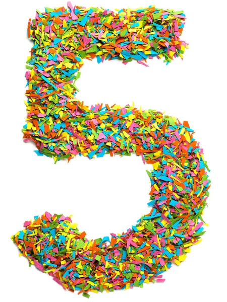 Big Number Five Digit Made Colourful Paper Confetti Isolated White — 스톡 사진