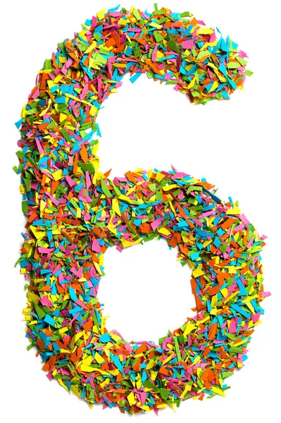 Big Number Six Digit Made Colourful Paper Confetti Isolated White — 스톡 사진