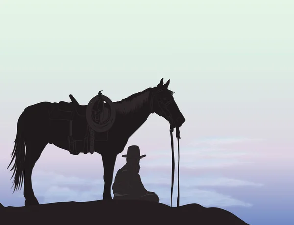 Cowboy auf dem Berg — Stockvektor