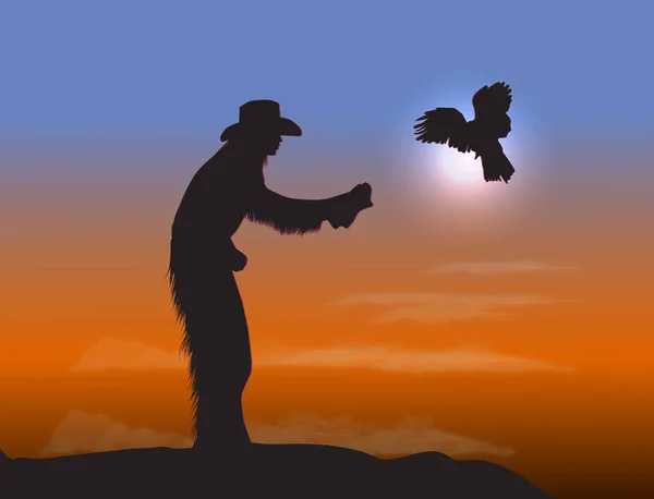 Cowboy avec aigle — Image vectorielle