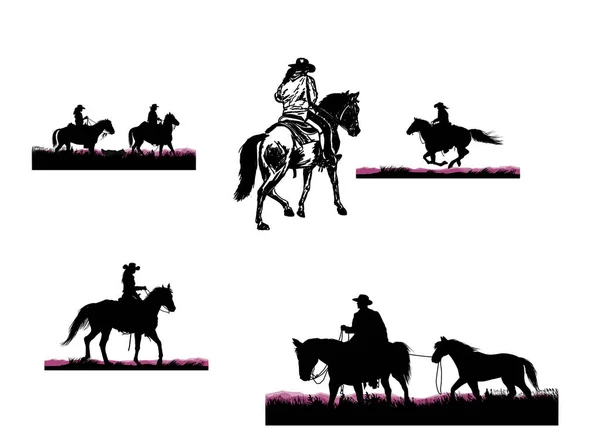 Conjunto de siluetas de vaqueros — Vector de stock