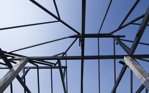 Steel structure with blue sky background