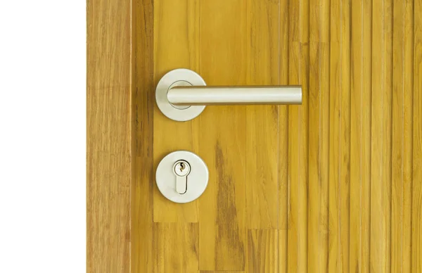 Maniglia porta in stile moderno su porta in legno — Foto Stock