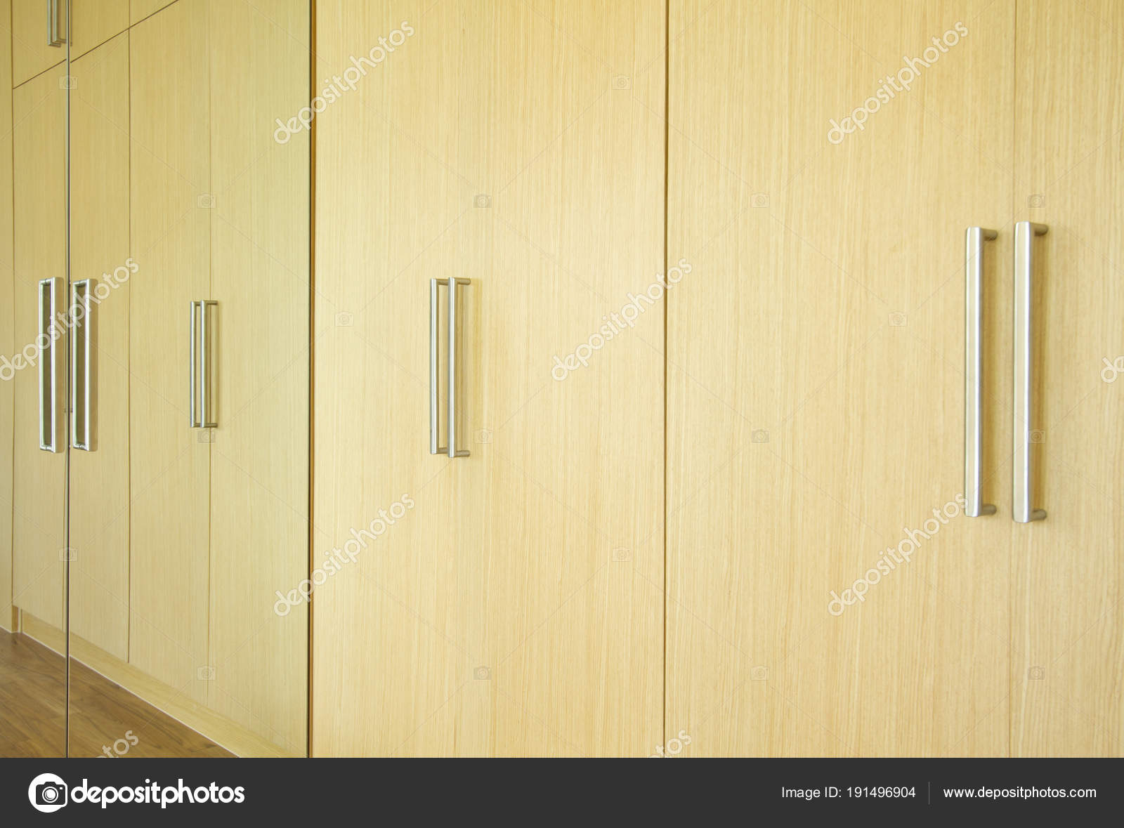 Modern Style Wooden Wardrobe Handles Stock Photo