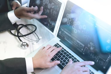 Tıbbi teknoloji ağ takım toplantı kavramı. Doktor el wor
