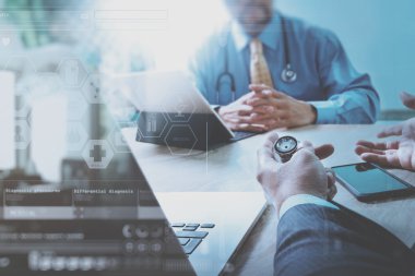 Tıbbi teknoloji ağ takım toplantı kavramı. Doktor el wor