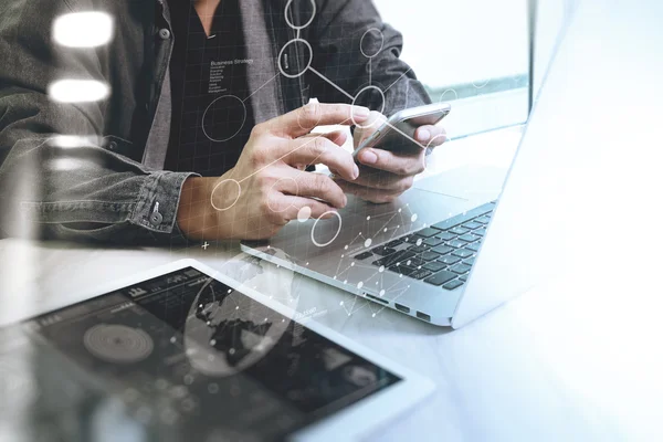 Website designer working digital tablet and computer laptop  wit — Stock Photo, Image