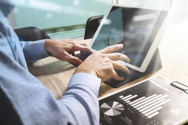 Businessman hand working concept. Documents finance graphic char — Stock Photo, Image