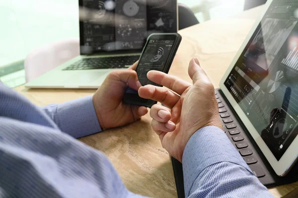 Businessman hand working concept. Photo investor working with ne — Stock Photo, Image