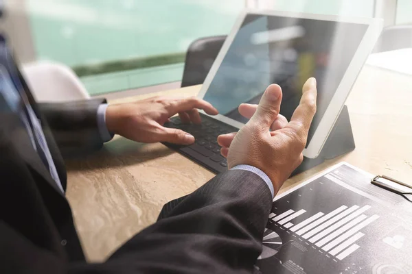 Businessman hand working concept. Documents finance graphic char — Stock Photo, Image