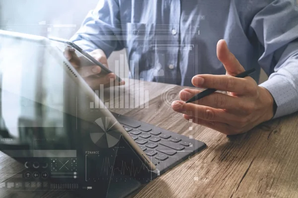 Success businessman hand using stylus pen,digital tablet docking — Stock Photo, Image