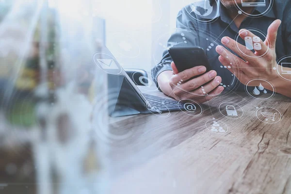 Businessman hand using smart phone,mobile payments online shoppi — Stock Photo, Image