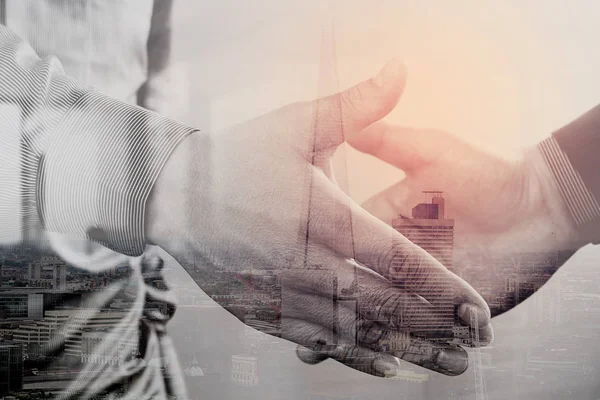 Double exposure of Business partnership meeting concept.photo bu — Stock Photo, Image