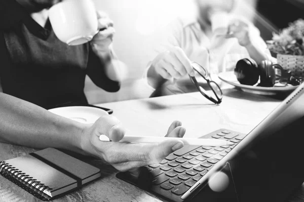 Co working website designers working at office and holding a cup — Stock Photo, Image