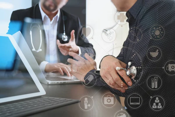 Medical co working concept,Doctor working with digital tablet an