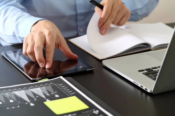 Close up of businessman working with smart phone and digital tab — Stock Photo, Image