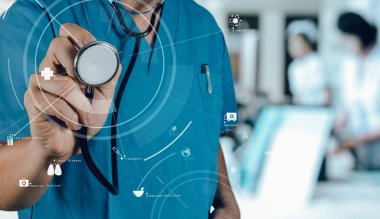 Sağlık ve tıp concept.smart tıp doktoru çalışma zekâ