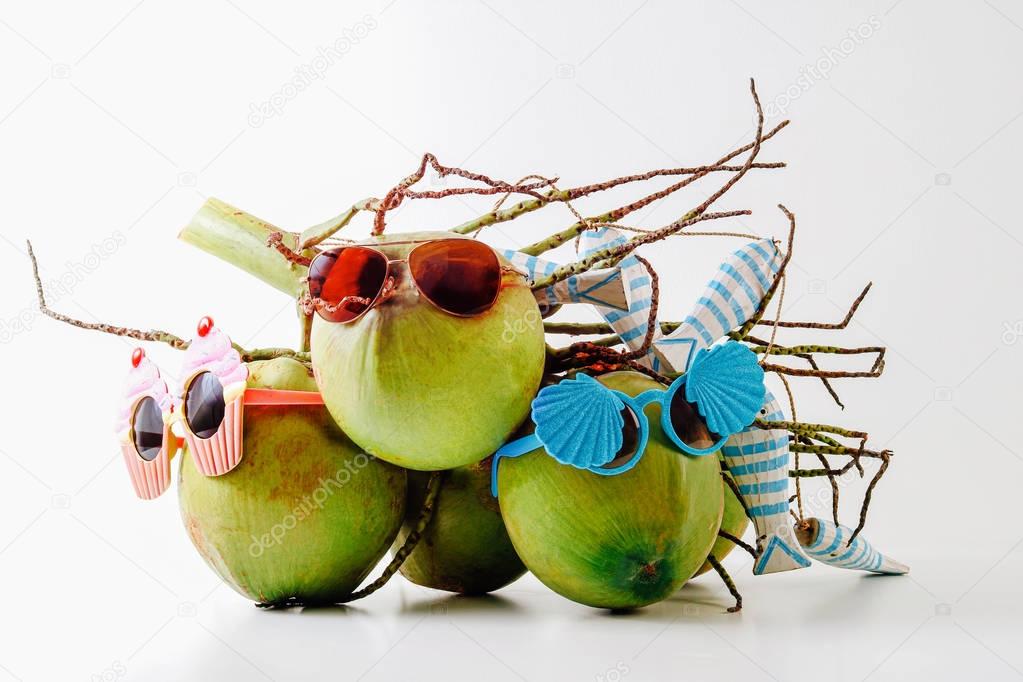 Family Summer and holiday symbolic concept.group of coconuts wit