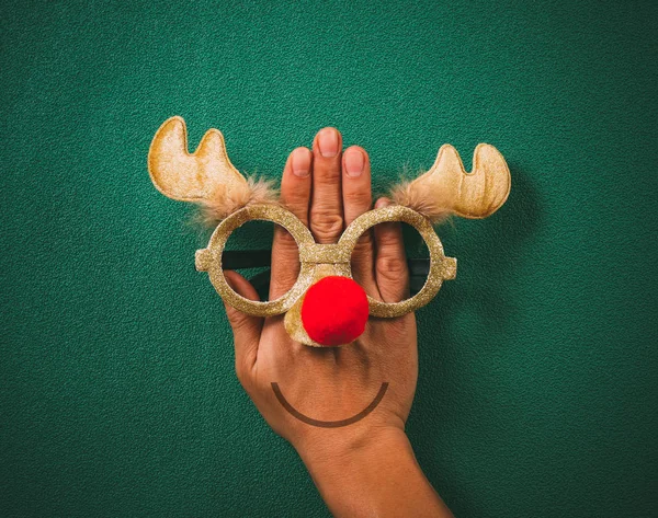 Christmas glasses that decoration with Christmas reindeer and re — Stock Photo, Image