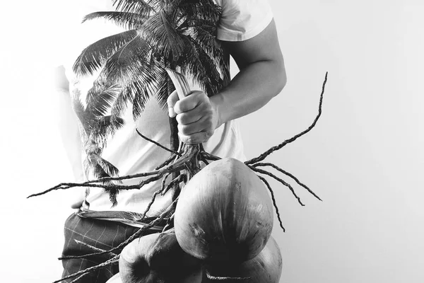 Concepto de moda de verano y vacaciones. Hombre con palmeras grafi — Foto de Stock