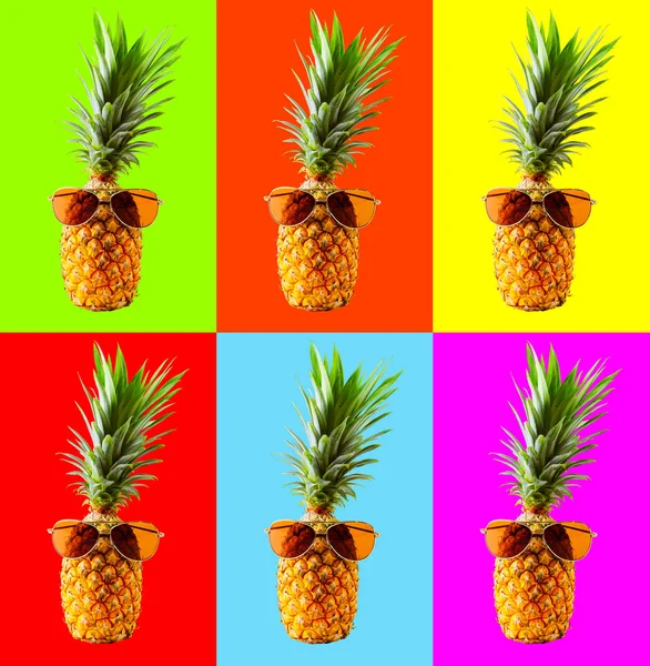 Retro ontwerpconcept tropische stijl. Patroon met hipster pineapp — Stockfoto