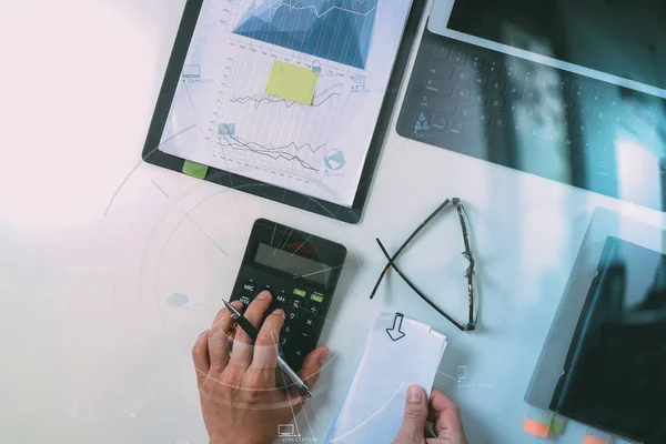 Top view of businessman hand working with finances about cost an — Stock Photo, Image