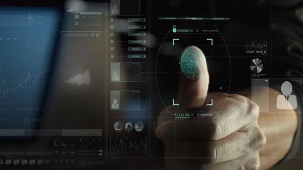 Cyber internet och nätverk säkerhetskoncept. Affärsman scann — Stockfoto