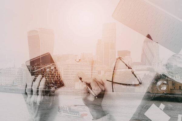 top view of Healthcare costs and fees concept.Hand of smart doct