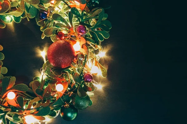Greeting Season concept.Christmas wreath with decorative light o