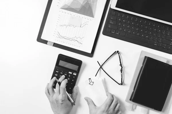 Top view of businessman hand working with finances about cost an — Stock Photo, Image