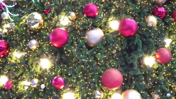 Concepto Temporada Saludos Gimbal Plano Adornos Árbol Navidad Con Luz — Vídeo de stock