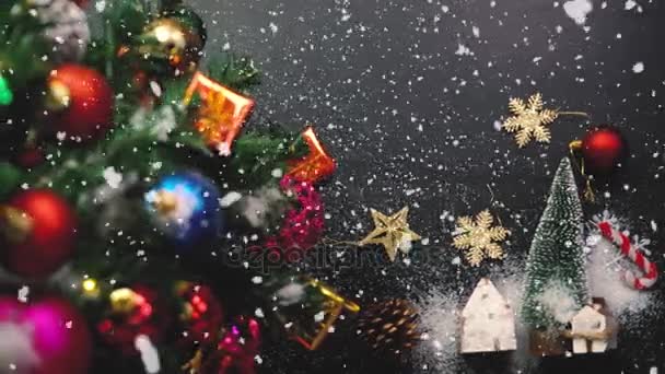 Conceito Estação Saudação Mão Definição Árvore Natal Decorações Com Presentes — Vídeo de Stock