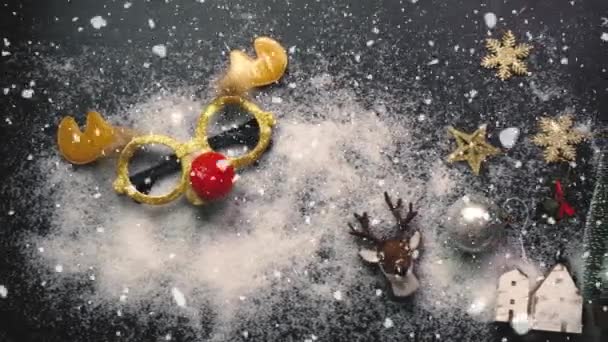 Greeting Season Concept Hand Setting Christmas Tree Decorations Presents Ornaments — Stock Video