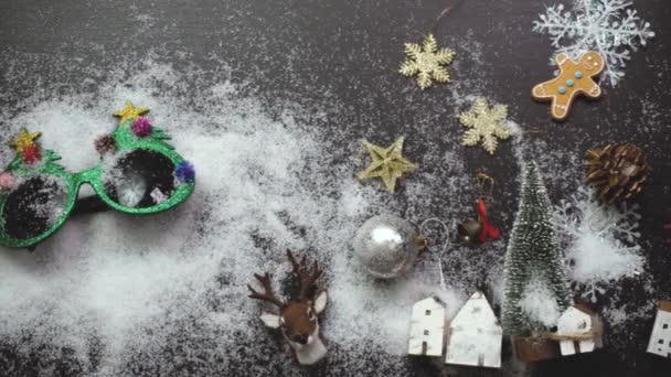 Greeting Season Concept Hand Setting Christmas Tree Decorations Presents Ornaments — Stock Video
